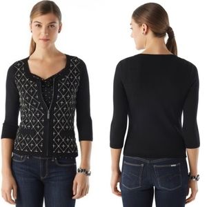 WHBM Baroque Beaded Zip Up Cardigan